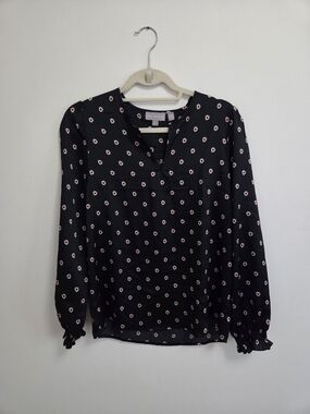 Ted Baker Black Floral-Print Long-Sleeve Blouse